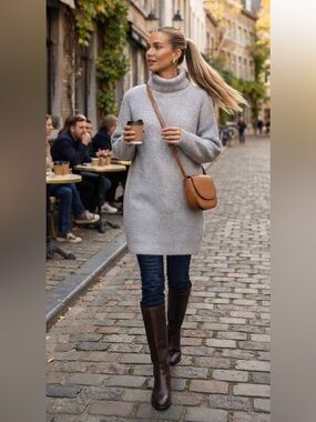 (#110) ZARA Knit Oversized Wool Blend Turtleneck Sweater